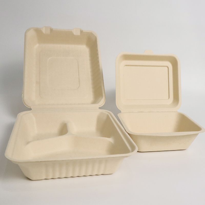 Microwavable food containers disposable 9 inch 3 compartment Sugarcane