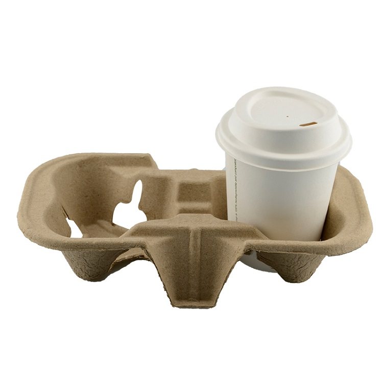 Customize Baggase Biodegradable Paper Cup Holder Takeout Cup Tray