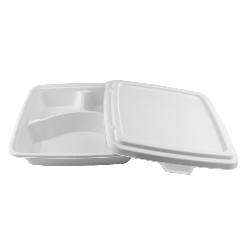3 Compartment Biodegradable Plates With Lid, Sugarcane disposable