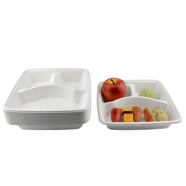 3 Compartment Biodegradable Plates With Lid, Sugarcane disposable Plates
